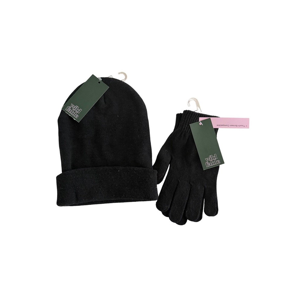 Wild‎ Fable Womens Black Beanie and Touch Screen Gloves Winter Set NWT